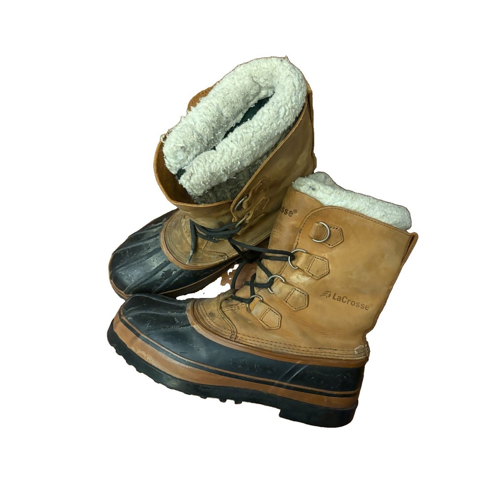 LACROSSE Men's 11 Brown Insulated Pac Hunting Boots USA Leather Rubber Winter